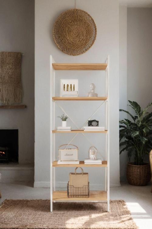 Nilamu Çam 65 Cm Kitaplık , Metal Aksamlı, Organizer, Ofis, Ev, 65*170*34 Cm