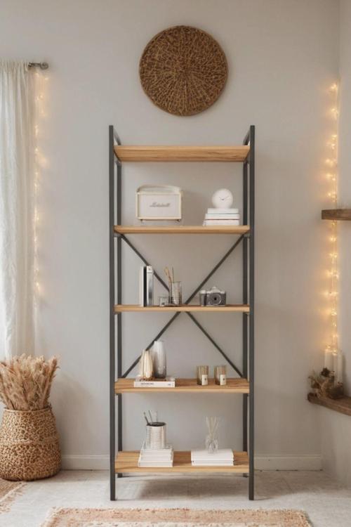 Nilamu Çam 65 Cm Kitaplık , Metal Aksamlı, Organizer, Ofis, Ev, 65*170*34 Cm