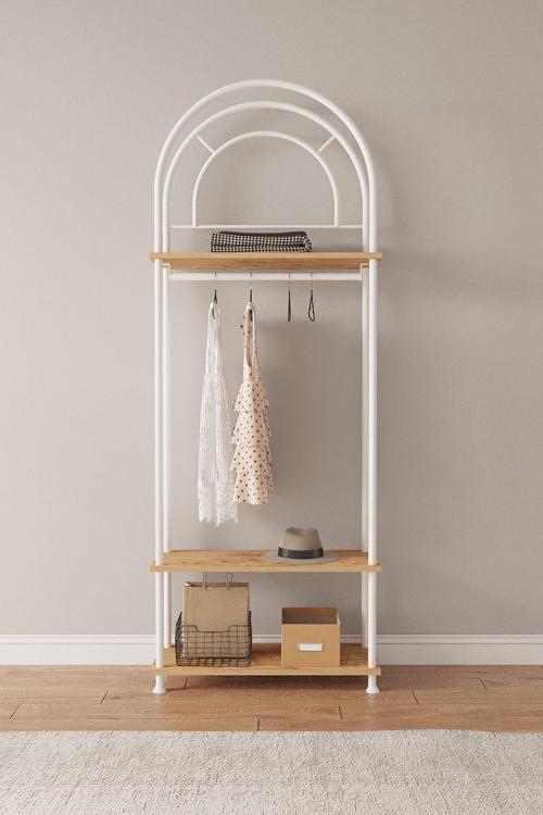 Çevir Kur Atlantik Çam Oval Başlıklı Dekoratif Elbise Dolabı, Askılık, Düzenleyici 71*203*29 cm
