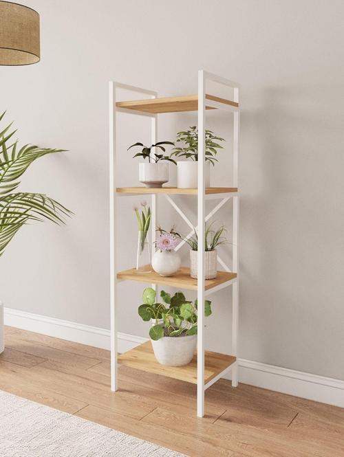 Nilamu Çam B.D Saksılık , 4 Raflı, Metal Aksamlı, Organizer, Ofis, Ev, Dekoratif 45*135*30 Cm