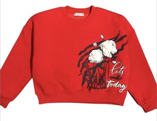 Kız Çocuk Şardonlu Çiçek Detaylı Sweatshirt