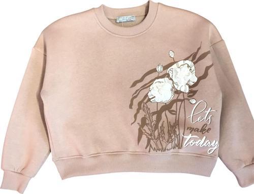 Kız Çocuk Şardonlu Çiçek Detaylı Sweatshirt