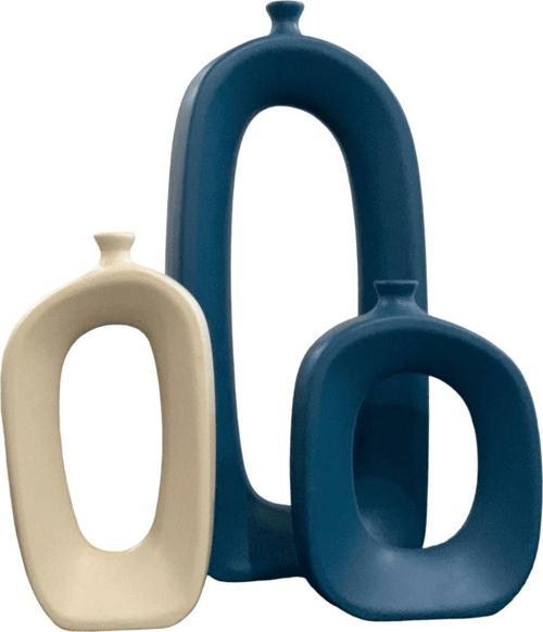 Üçlü İskandinav Tarzı Oval Seramik Vazo Set Vz258-11