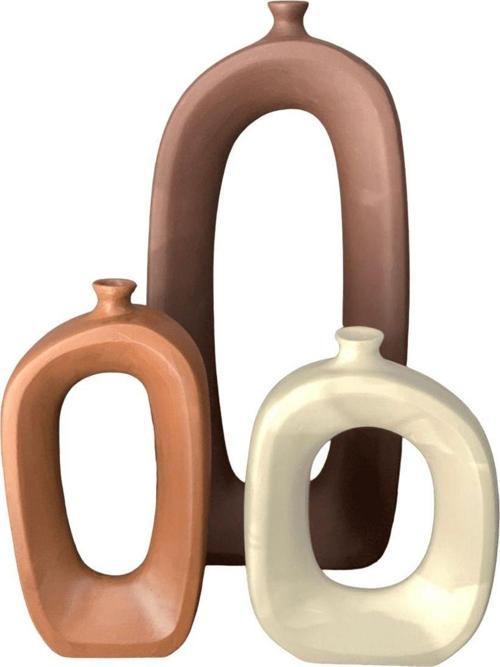 Üçlü İskandinav Tarzı Oval Seramik Vazo Set Vz258-12