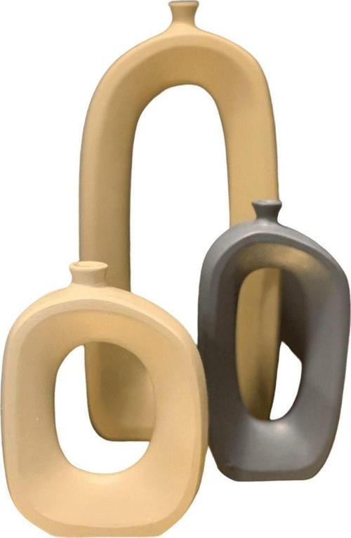 Üçlü İskandinav Tarzı Oval Seramik Vazo Set Vz258-7