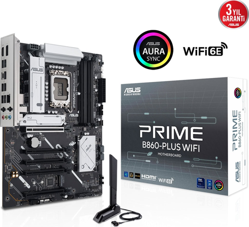 PRIME B860-PLUS WIFI, 4xDDR5, 2x M.2, HDMI, DP, Wi-Fi 6E, Bluetooth v5.3, Intel Core Ultra CPU(Seri 2), LGA1851 Sok