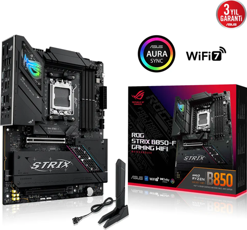 ROG STRIX B850-F GAMING WIFI, 4xDDR5, 4x M2, HDMI, DP, 2xType-C, Wi-Fi 7, Bluetooth v5.4, AMD Ryzen 9000 Serisi, AM