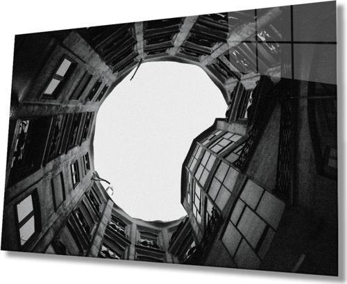 Siyah Beyaz Aşağıdan Yukarı Doğru Geometrik Cam Tablo, Ev Ve Ofis Duvar Dekoru Hediyelik, Dayanıklı