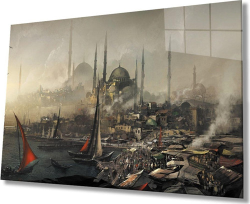 Istanbul Manzara Resim Cam Tablo