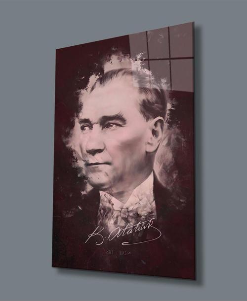 Atatürk Portresi Uv Baskılı Cam Tablo, Ev Ve Ofis Duvar Dekoru Hediyelik