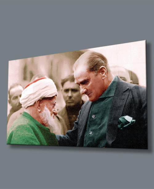 Atatürk Ve Halk Temalı Uv Baskılı Cam Tablo, Ev Ve Ofis Duvar Dekoru Hediyelik