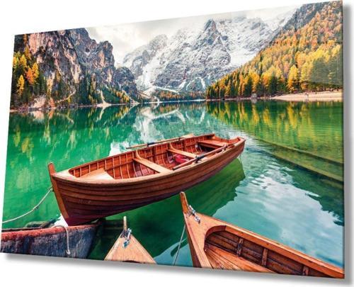 Kayık Ve Göl Manzara Doğa Cam Tablo, Ev Ve Ofis Duvar Dekoru, Hediyelik Büyük Temperli Cam Tablo