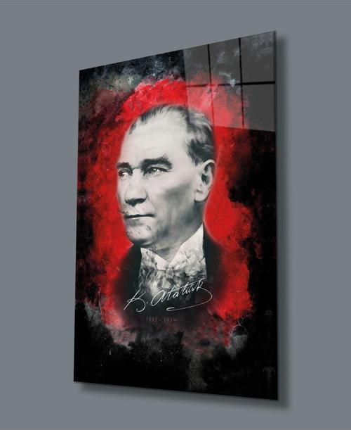 Atatürk Portresi Uv Baskılı Cam Tablo, Ev Ve Ofis Duvar Dekoru Hediyelik