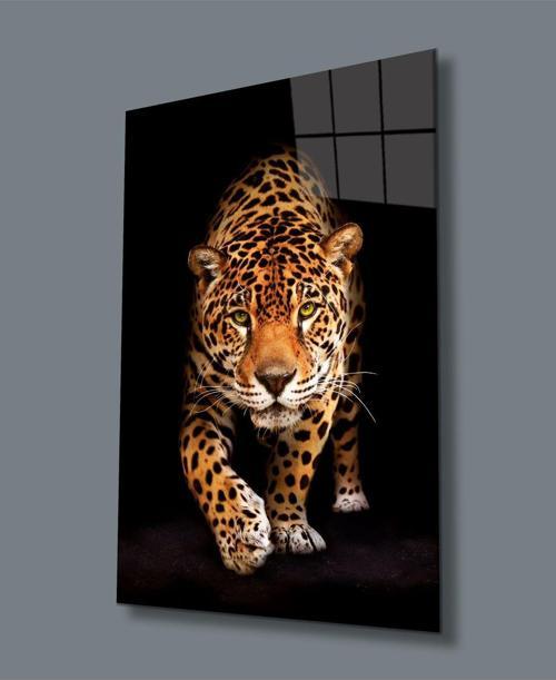 Jaguar Hayvan Portresi Uv Baskılı Cam Tablo, Ev Ve Ofis Duvar Dekoru Hediyelik