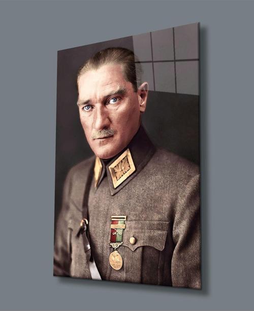 Atatürk Portresi Uv Baskılı Cam Tablo, Ev Ve Ofis Duvar Dekoru Hediyelik