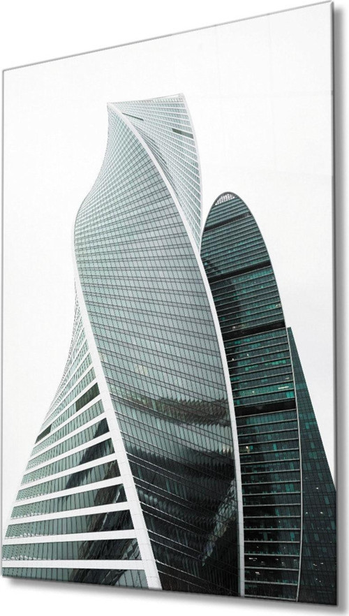Siyah Beyaz Cam Kaplı Geometrik Bina Cam Tablo, Ev Ve Ofis Duvar Dekoru Hediyelik, 4Mm Dayanıklı Cam