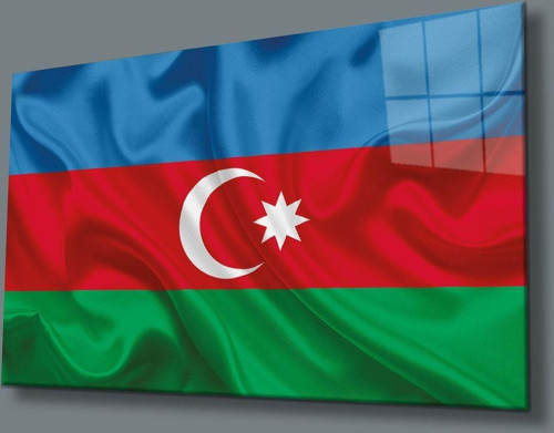 Dalgalı Azerbaycan Bayrağı Cam Tablo, Uv Baskılı Ve Temperli, Hediyelik