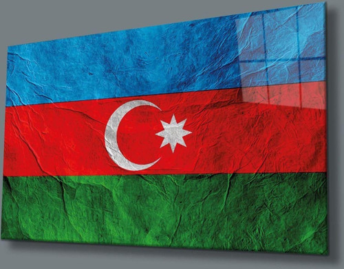 Dokulu Azerbaycan Bayrağı Cam Tablo, Uv Baskılı Ve Temperli, Hediyelik