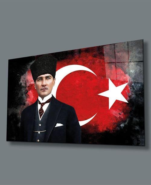 Atatürk Ve Ay Yıldız Cam Tablo, Uv Baskılı Ve Temperli, Hediyelik
