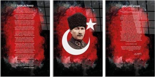 Unisex Kırmızı Atatürk İstiklal Marşı  Gençliğe Hitabe  3 Lü