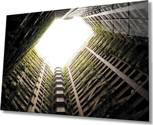 Balkonlu Geometrik Bina Cam Tablo, Ev Ve Ofis Duvar Dekoru Hediyelik Büyük Tablo Dayanıklı Cam