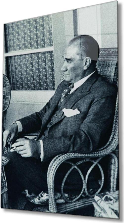 Atatürk Portresi Cam Tablo, Ev Ve Ofis Duvar Dekoru, Hediyelik Büyük Temperli 4 Mm Cam Tablo