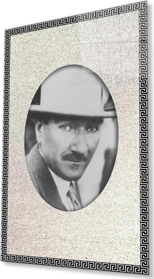 Çerçeveli Atatürk Cam Tablo 4Mm Dayanıklı Temperli Cam, Framed Atatürk Glass Wall Art