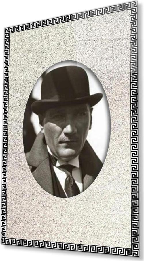Çerçeveli Atatürk Cam Tablo 4Mm Dayanıklı Temperli Cam, Framed Atatürk Glass Wall Art
