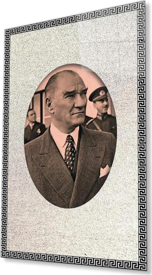 Çerçeveli Atatürk Cam Tablo 4Mm Dayanıklı Temperli Cam, Framed Atatürk Glass Wall Art