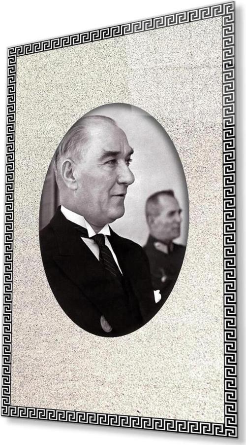 Çerçeveli Atatürk Cam Tablo 4Mm Dayanıklı Temperli Cam, Framed Atatürk Glass Wall Art