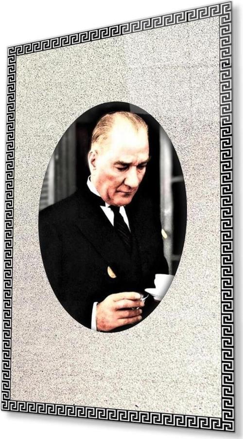 Çerçeveli Atatürk Cam Tablo 4Mm Dayanıklı Temperli Cam, Framed Atatürk Glass Wall Art