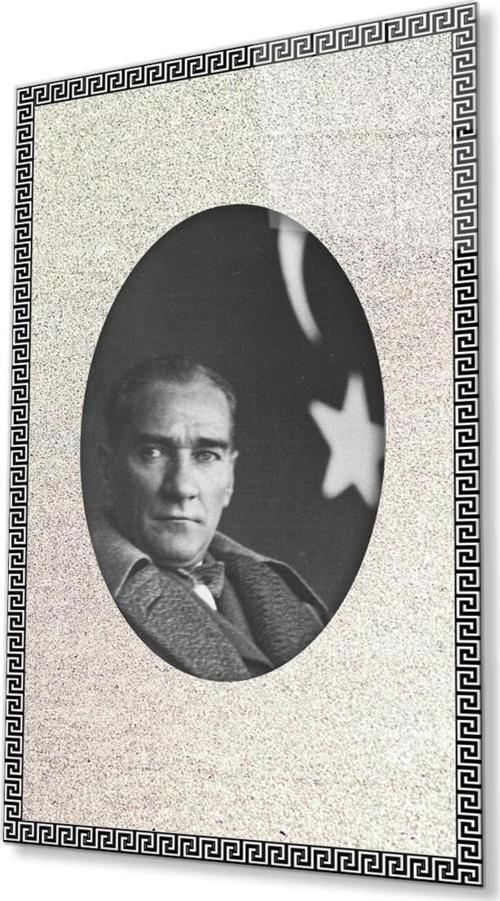 Çerçeveli Atatürk Cam Tablo 4Mm Dayanıklı Temperli Cam, Framed Atatürk Glass Wall Art