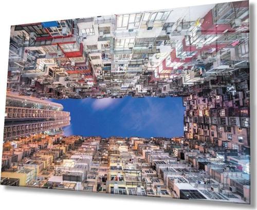 Renkli Geometrik Bina Cam Tablo, Ev Ve Ofis Duvar Dekoru Hediyelik Büyük Tablo Dayanıklı Cam