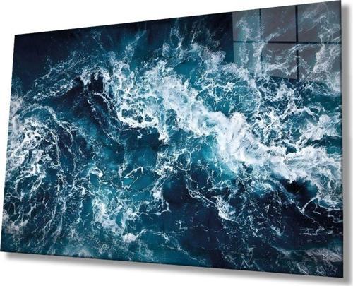 Mavi Deniz Dalgası Soyut Cam Tablo, Ev Ve Ofis Duvar Dekoru, Hediyelik Büyük Temperli 4 Mm Cam Tablo