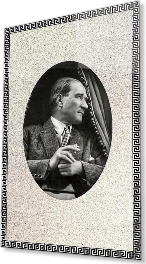 Çerçeveli Atatürk Cam Tablo 4Mm Dayanıklı Temperli Cam, Framed Atatürk Glass Wall Art