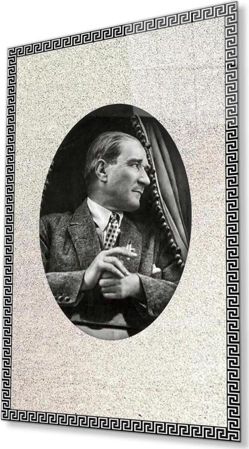 Çerçeveli Atatürk Cam Tablo 4Mm Dayanıklı Temperli Cam, Framed Atatürk Glass Wall Art
