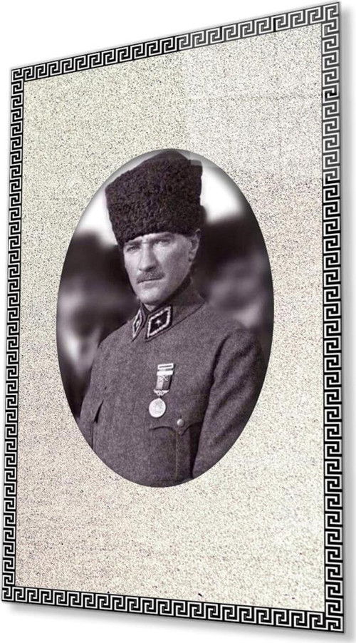 Çerçeveli Atatürk Cam Tablo 4Mm Dayanıklı Temperli Cam, Framed Atatürk Glass Wall Art