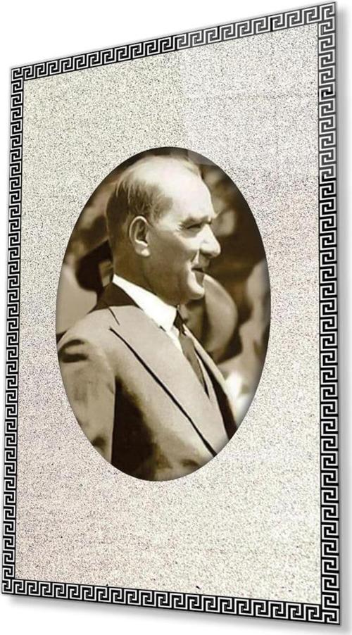 Çerçeveli Atatürk Cam Tablo 4Mm Dayanıklı Temperli Cam, Framed Atatürk Glass Wall Art