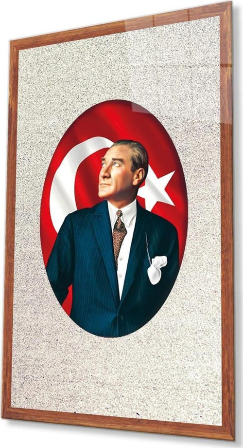 Çerçeveli Atatürk Cam Tablo 4Mm Dayanıklı Temperli Cam, Framed Atatürk Glass Wall Art