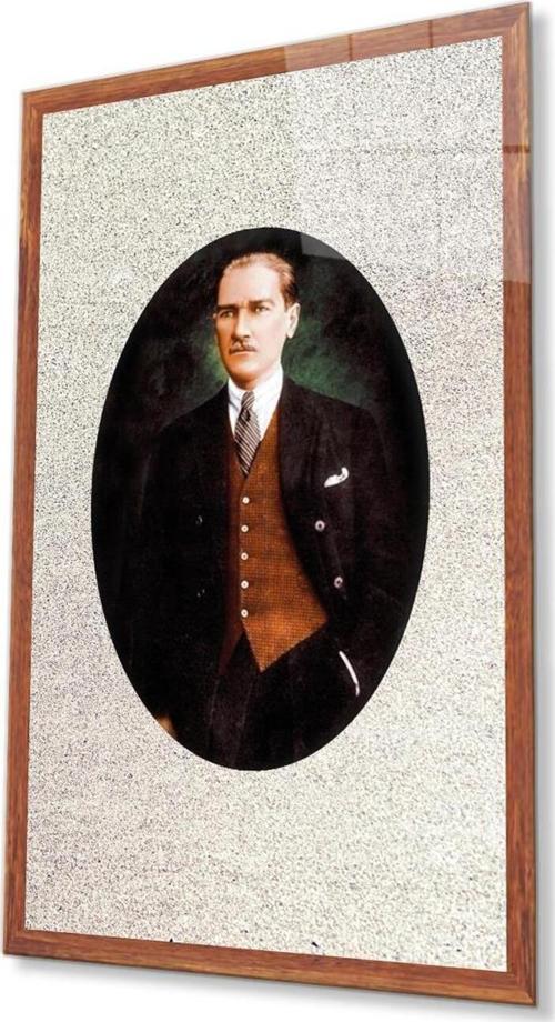 Çerçeveli Atatürk Cam Tablo 4Mm Dayanıklı Temperli Cam, Framed Atatürk Glass Wall Art