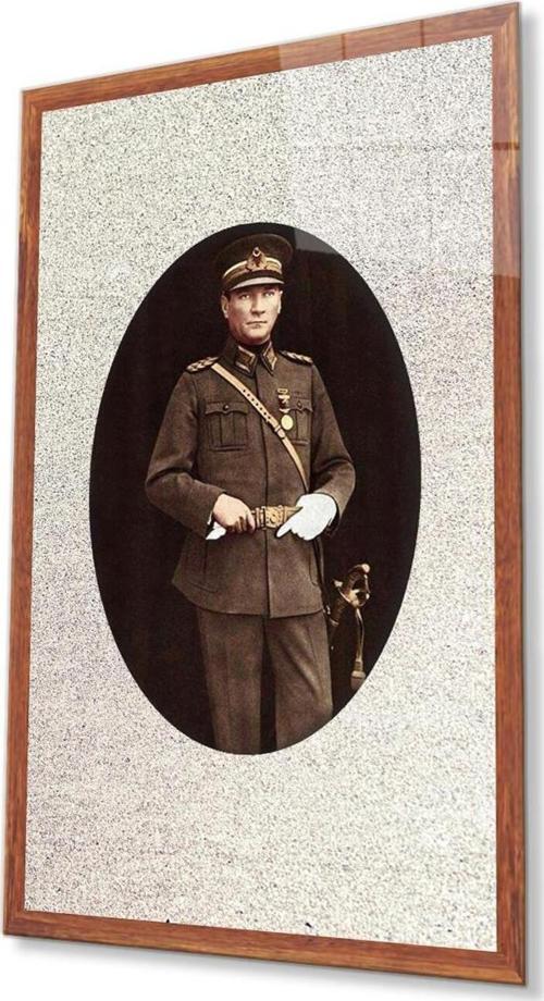 Çerçeveli Atatürk Cam Tablo 4Mm Dayanıklı Temperli Cam, Framed Atatürk Glass Wall Art