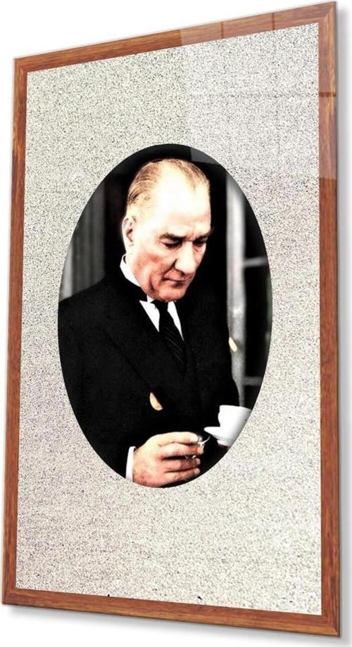 Çerçeveli Atatürk Cam Tablo 4Mm Dayanıklı Temperli Cam, Framed Atatürk Glass Wall Art