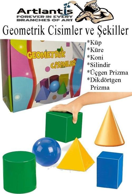 Geometrik Cisimler ve Şekiller Büyük Boy 1 Paket Matematik Ders Materyali 10 cm  6 Parça Prizma Küp Silindir Küp Koni