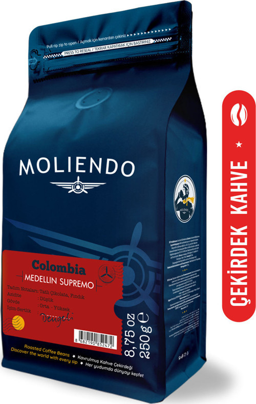 Colombia Medellin Supremo Yöresel Kahve (Çekirdek Kahve) 250 g