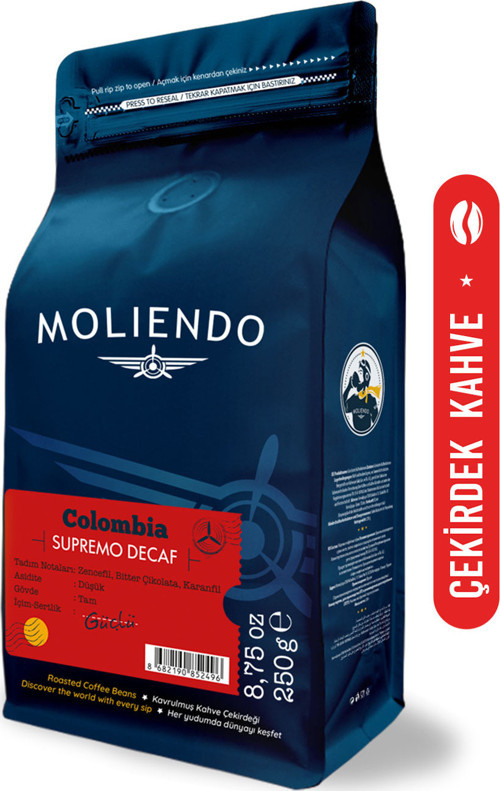 Colombia Supremo Decaf (KAFEİNSİZ) Yöresel Kahve (Çekirdek Kahve) 250 g