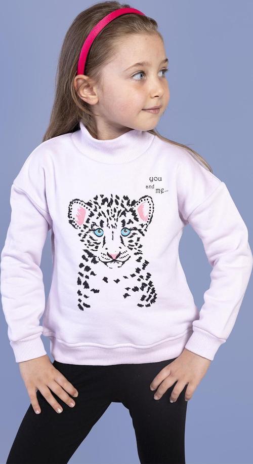Toontoy Kız Çocuk Baskılı Balıkçı Yaka Pamuklu Sweatshirt