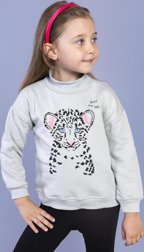 Toontoy Kız Çocuk Baskılı Balıkçı Yaka Pamuklu Sweatshirt