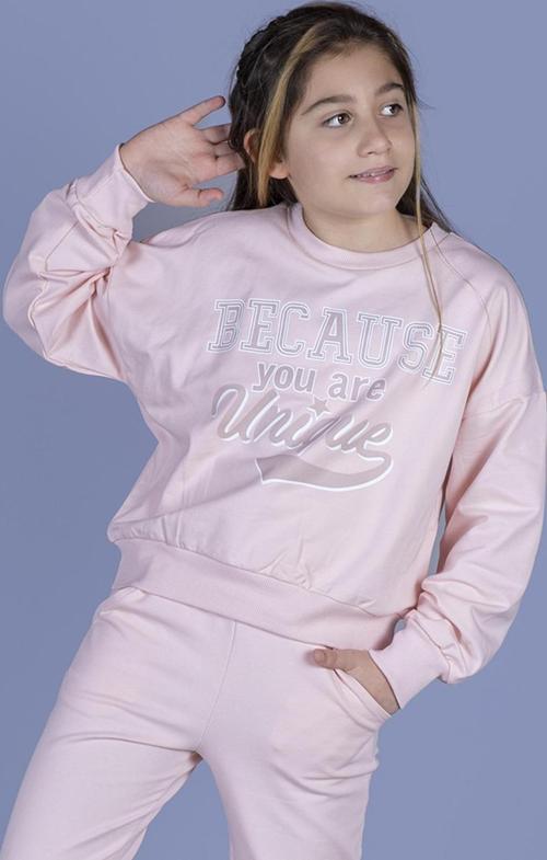Toontoy Kız Çocuk Baskılı Düşük Kol Sweatshirt