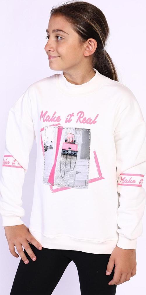 Toontoy Kız Çocuk Baskılı Taş İşlemeli Balıkçı Yaka Sweatshirt