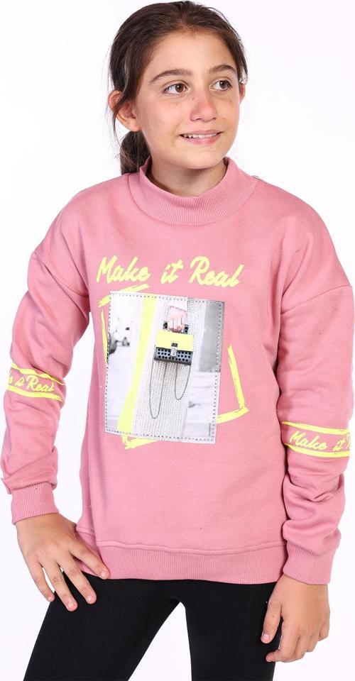 Toontoy Kız Çocuk Baskılı Taş İşlemeli Balıkçı Yaka Sweatshirt